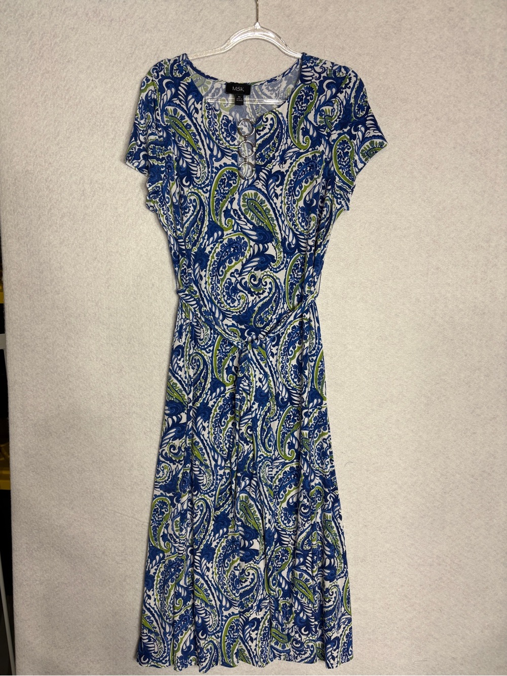 MSK Blue Paisley Tie-Waist Dress Size XL